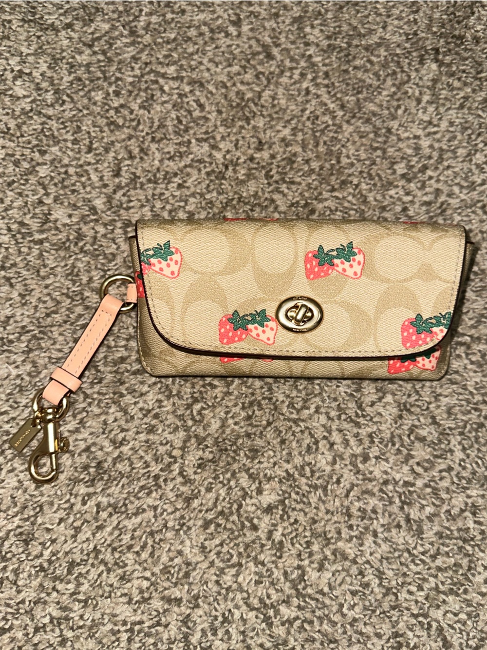 COACH Sunglass Eyeglass Case Strawberry Print CB61 Tan Brown Leather Glasses - Picture 2 of 7